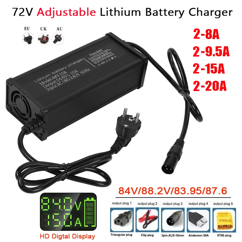72V 15A Fast Charger - 72V 2-8A 2-9.5A 2-15A 2-20A Verstelbare